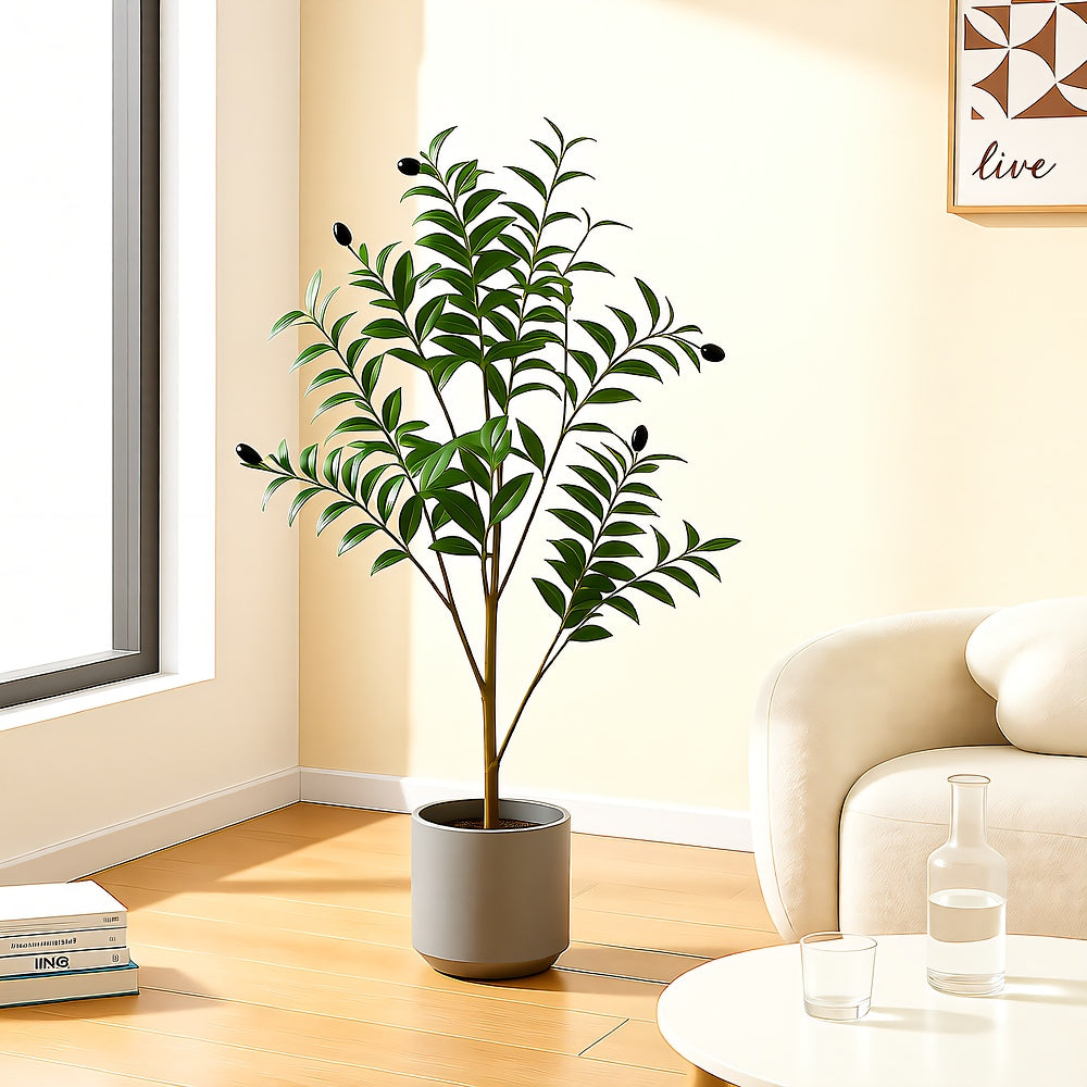 Faux Olive Branches — Lifelike Silk Stems with Olives, Mediterranean Decor