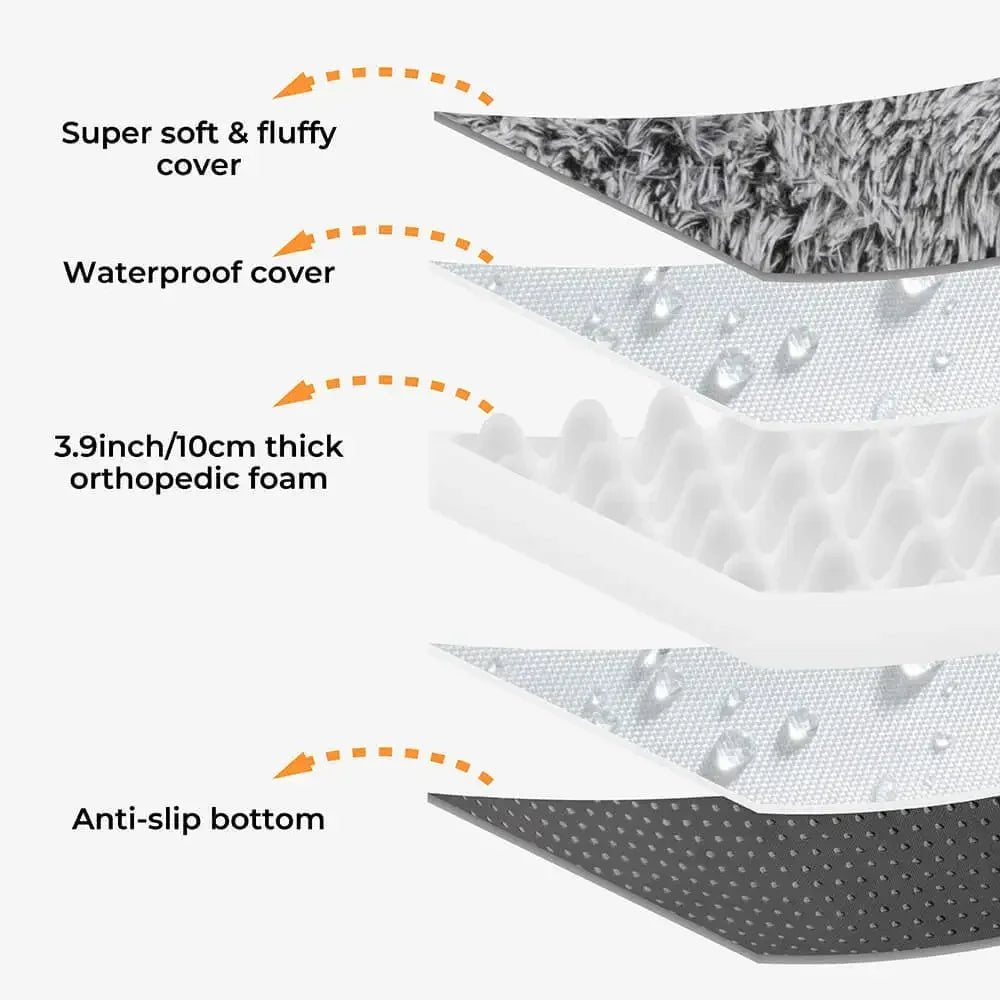 Large Dog Bed with Waterproof Liner — Faux Fur Top, Supportive Foam Base, 35.4 × 66.9 in, Machine Washable