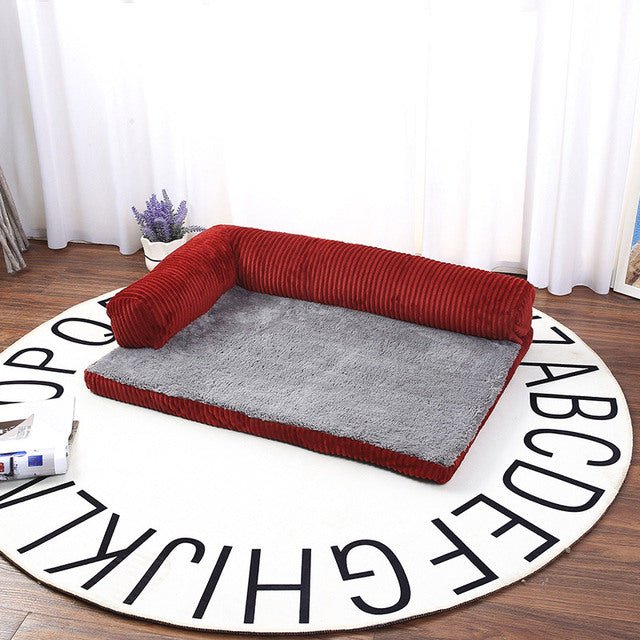 L-Shaped Bolster Dog Lounger — Foam-Filled Base, Velveteen Sleep Surface, Nonslip Bottom, Washable