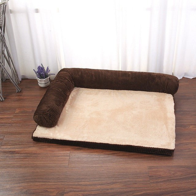 L-Shaped Bolster Dog Lounger — Foam-Filled Base, Velveteen Sleep Surface, Nonslip Bottom, Washable