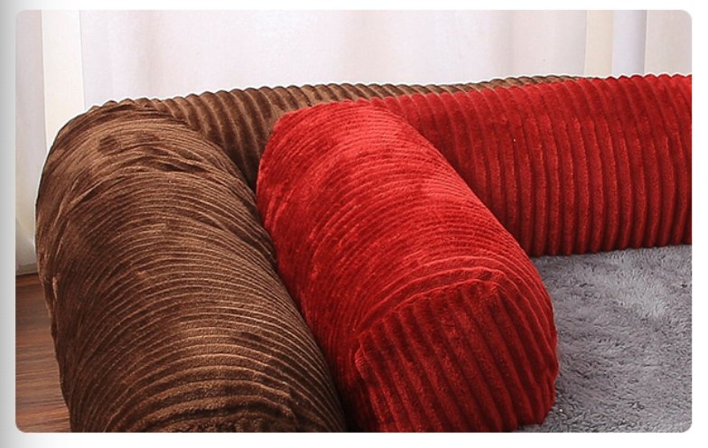 L-Shaped Bolster Dog Lounger — Foam-Filled Base, Velveteen Sleep Surface, Nonslip Bottom, Washable