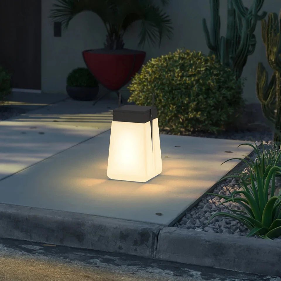 Solar Box Lantern — Stainless Steel LED with Remote, Dusk-to-Dawn, IP65