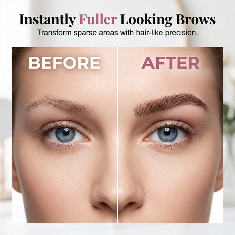 Liquid Eyebrow Pen with Fork Tip — Waterproof Smudge-Proof Hair-Like Strokes, Brown or Black