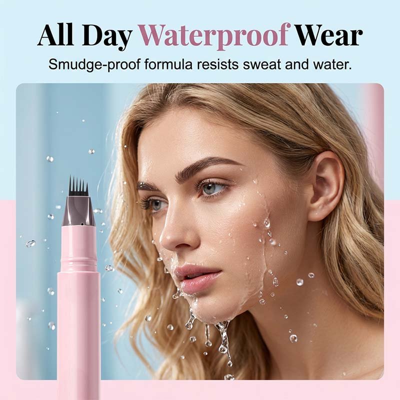Liquid Eyebrow Pen with Fork Tip — Waterproof Smudge-Proof Hair-Like Strokes, Brown or Black