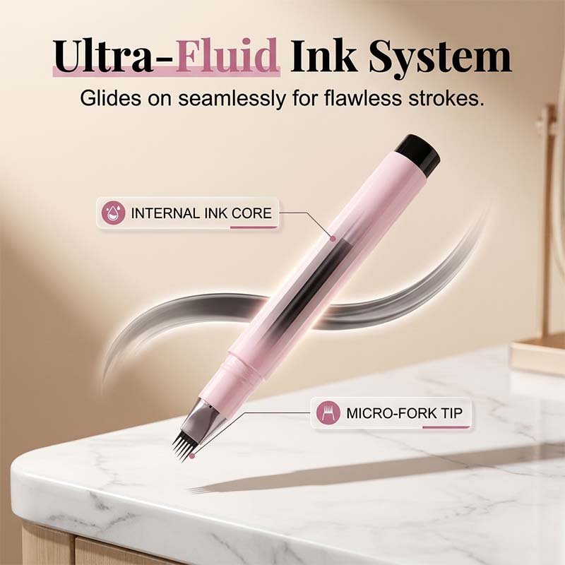 Liquid Eyebrow Pen with Fork Tip — Waterproof Smudge-Proof Hair-Like Strokes, Brown or Black