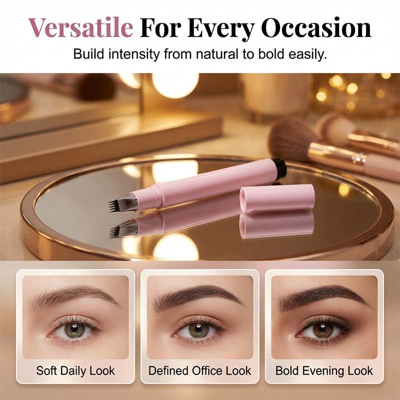 Liquid Eyebrow Pen with Fork Tip — Waterproof Smudge-Proof Hair-Like Strokes, Brown or Black