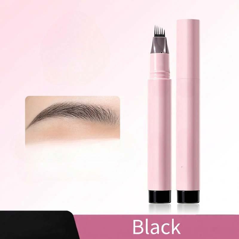 Liquid Eyebrow Pen with Fork Tip — Waterproof Smudge-Proof Hair-Like Strokes, Brown or Black