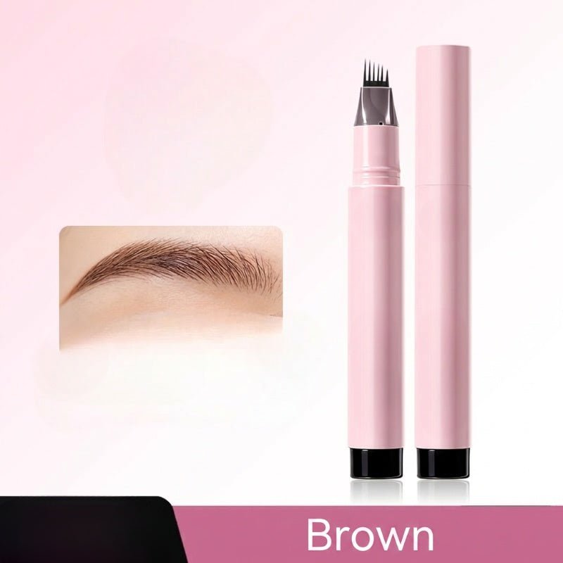 Liquid Eyebrow Pen with Fork Tip — Waterproof Smudge-Proof Hair-Like Strokes, Brown or Black