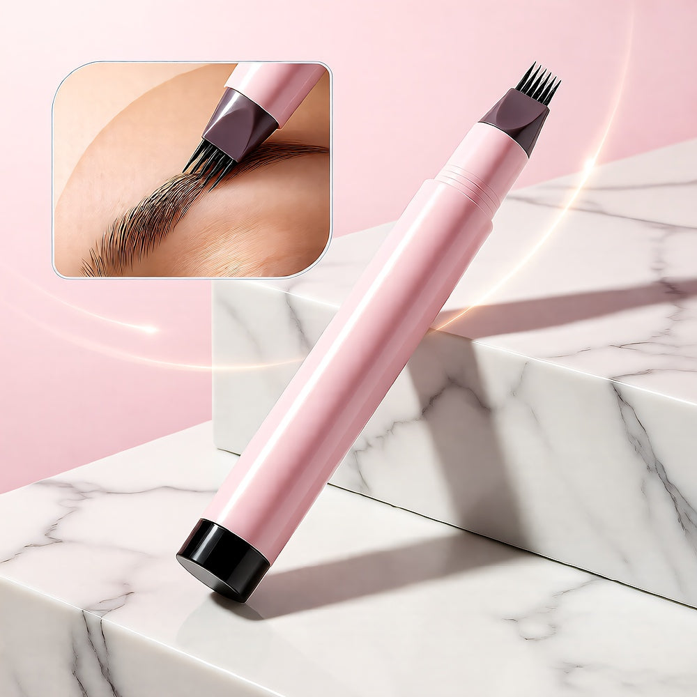 Liquid Eyebrow Pen with Fork Tip — Waterproof Smudge-Proof Hair-Like Strokes, Brown or Black