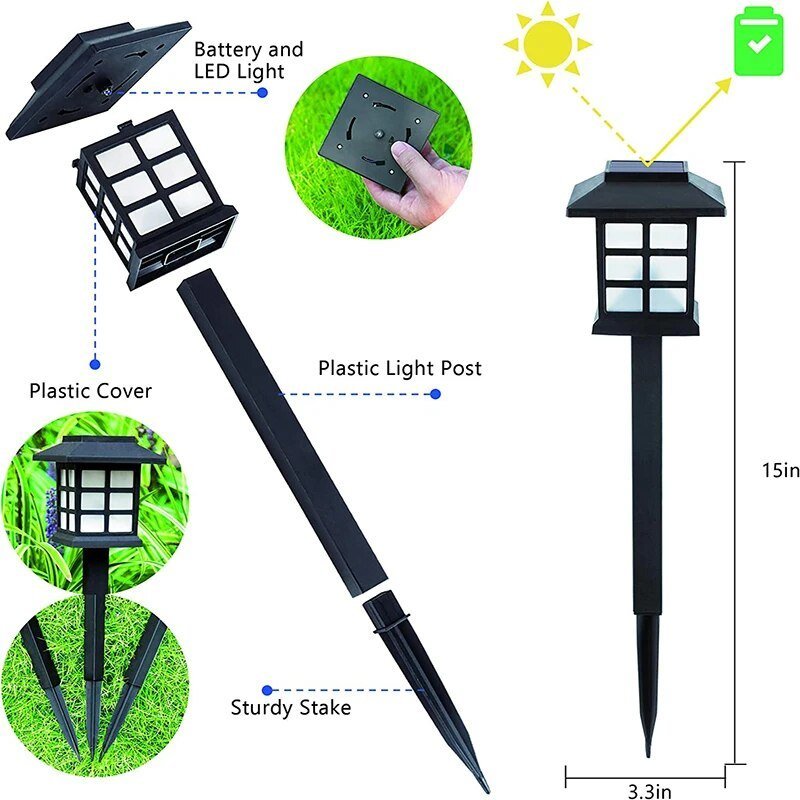 Solar LED Pathway Lanterns — 15" Dusk-to-Dawn Garden Lights, IP44, Low Maintenance