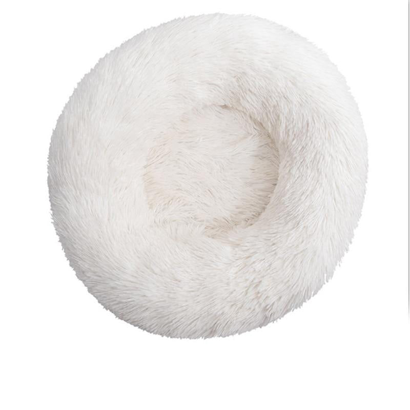 Cloud Donut Dog Bed — Calming Plush Vegan Fur with Raised Rim & Anti-Slip Base, Machine Washable