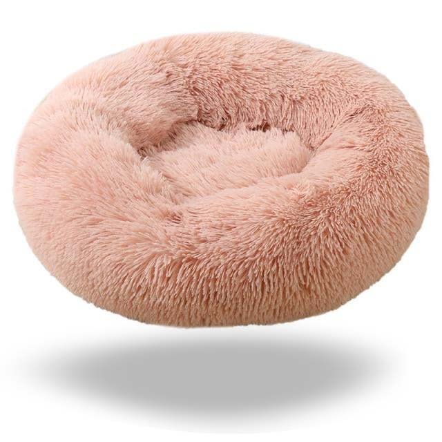 Cloud Donut Dog Bed — Calming Plush Vegan Fur with Raised Rim & Anti-Slip Base, Machine Washable