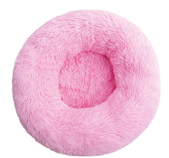 Cloud Donut Dog Bed — Calming Plush Vegan Fur with Raised Rim & Anti-Slip Base, Machine Washable