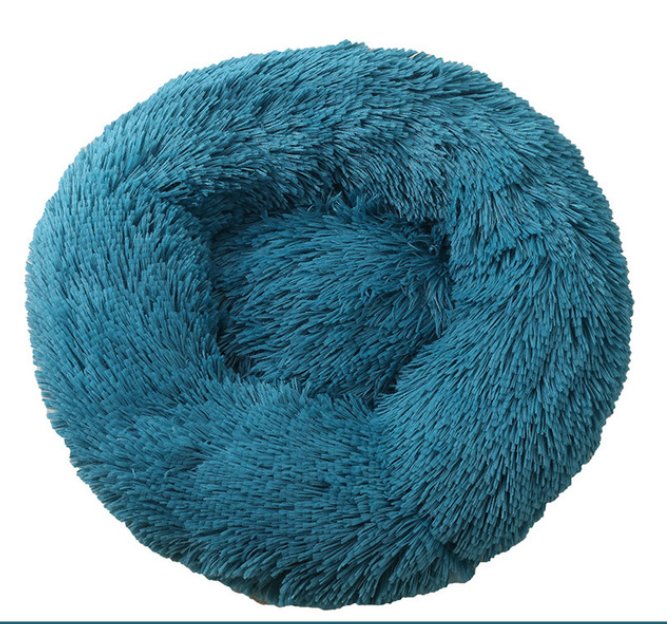 Cloud Donut Dog Bed — Calming Plush Vegan Fur with Raised Rim & Anti-Slip Base, Machine Washable