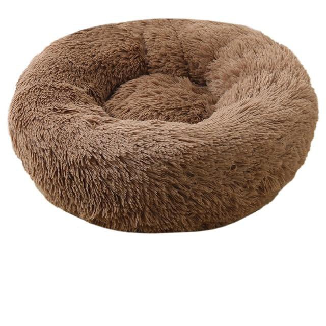Cloud Donut Dog Bed — Calming Plush Vegan Fur with Raised Rim & Anti-Slip Base, Machine Washable