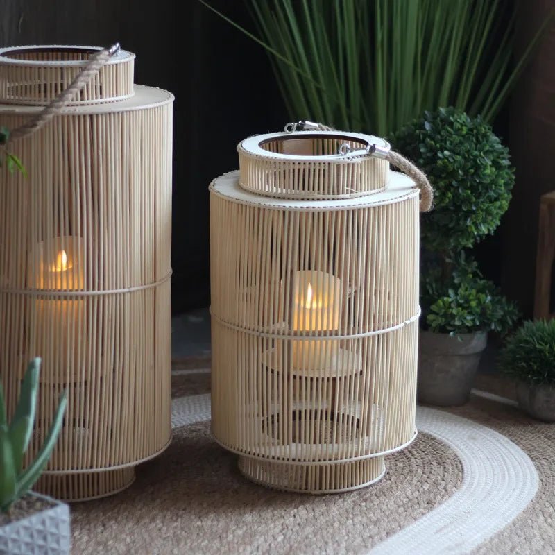 Imitation Bamboo Lantern with Flameless LED Candle — 12" Indoor/Outdoor Decor