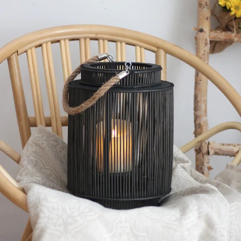 Imitation Bamboo Lantern with Flameless LED Candle — 12" Indoor/Outdoor Decor