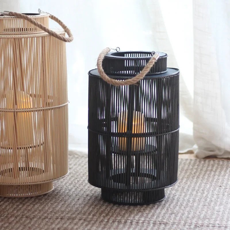 Imitation Bamboo Lantern with Flameless LED Candle — 12" Indoor/Outdoor Decor