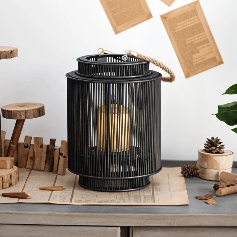 Imitation Bamboo Lantern with Flameless LED Candle — 12" Indoor/Outdoor Decor