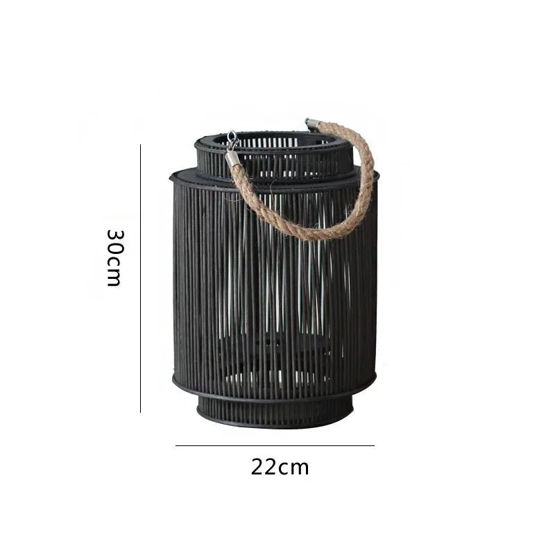 Imitation Bamboo Lantern with Flameless LED Candle — 12" Indoor/Outdoor Decor