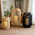 Imitation Bamboo Lantern with Flameless LED Candle — 12" Indoor/Outdoor Decor