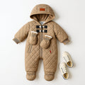 Baby Winter Snowsuit — Fleece-Lined Cotton with Hood & Removable Mittens, Newborn to 24 Months