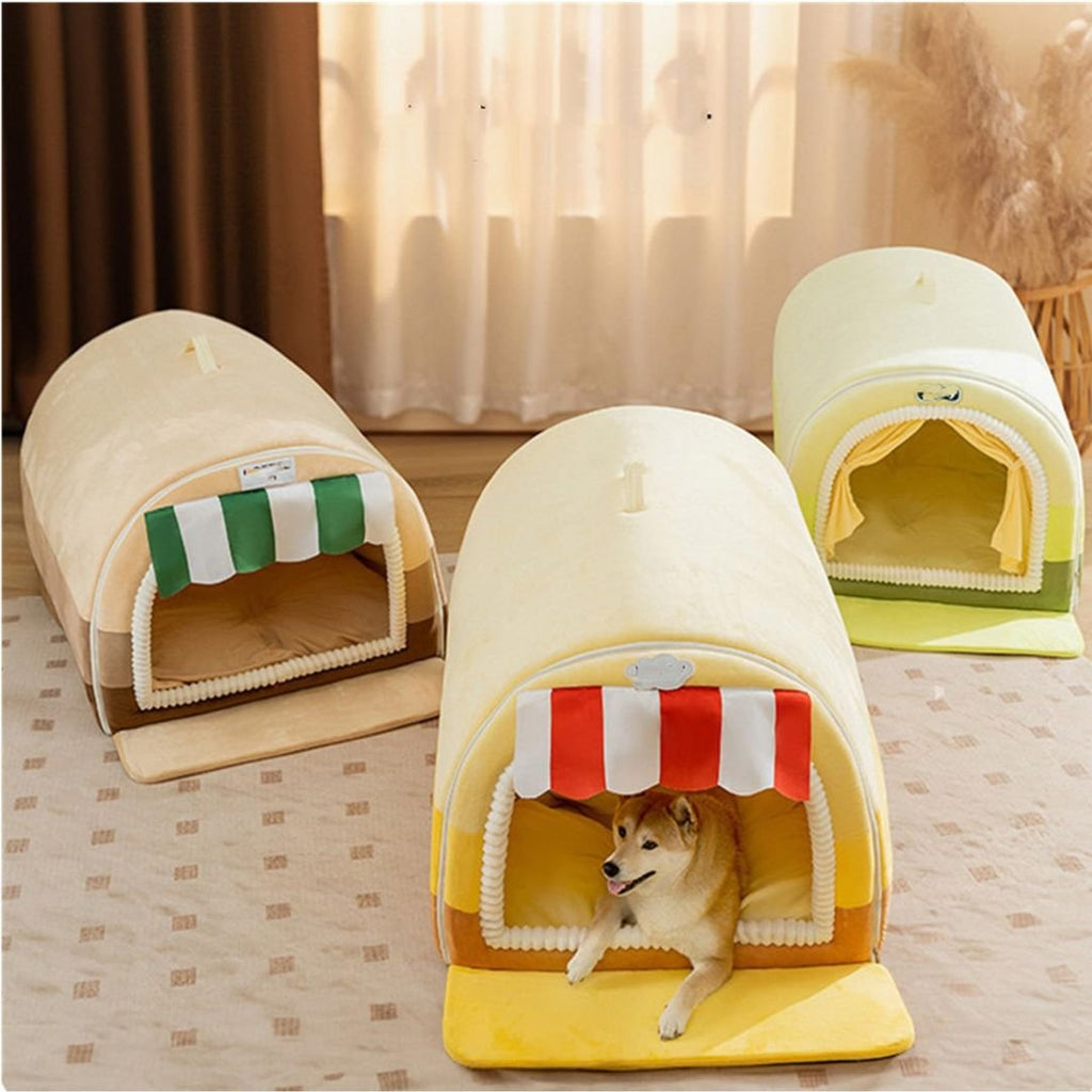 Hippie Painted Pet House — Curved Plush Retreat with Removable Cushion, S–3XL