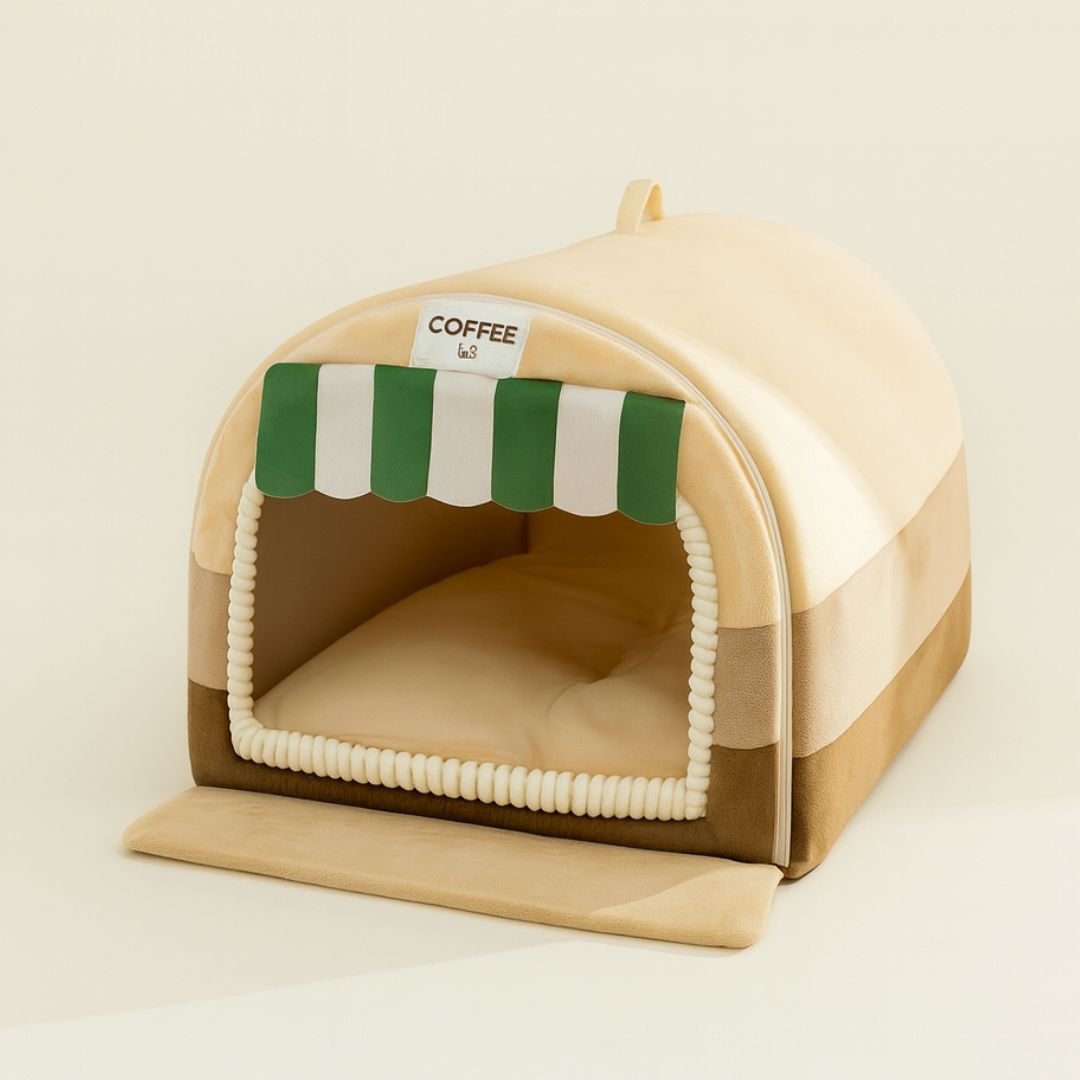 Hippie Painted Pet House — Curved Plush Retreat with Removable Cushion, S–3XL
