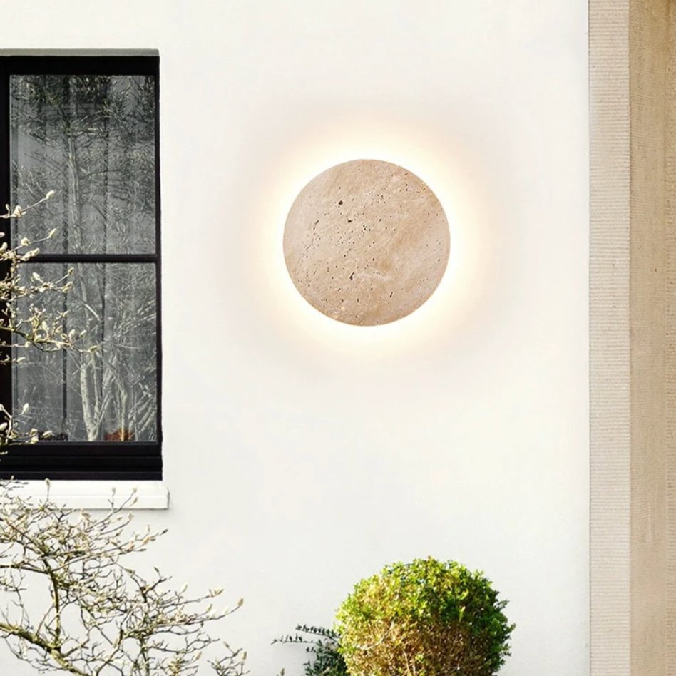 Natural Stone Wall Light — 9" Hardwired LED Sconce, IP65, Indoor/Outdoor
