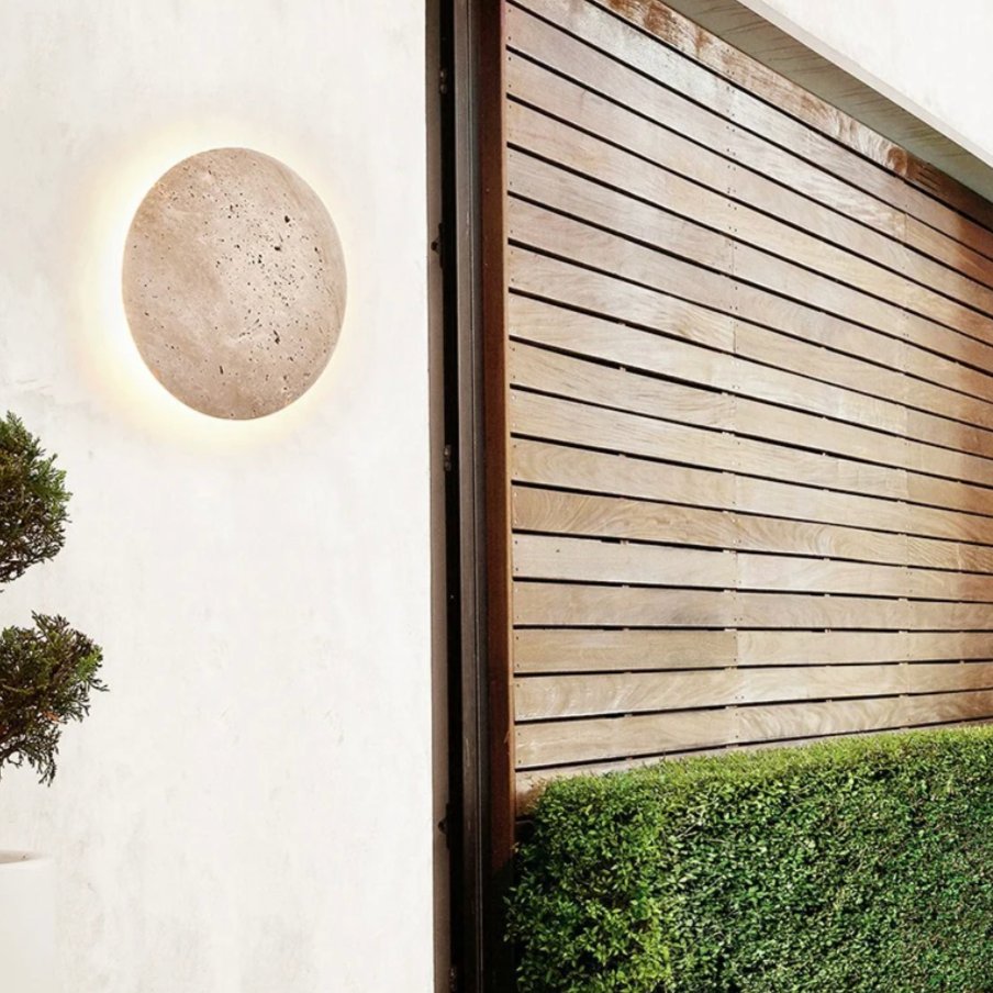 Natural Stone Wall Light — 9" Hardwired LED Sconce, IP65, Indoor/Outdoor