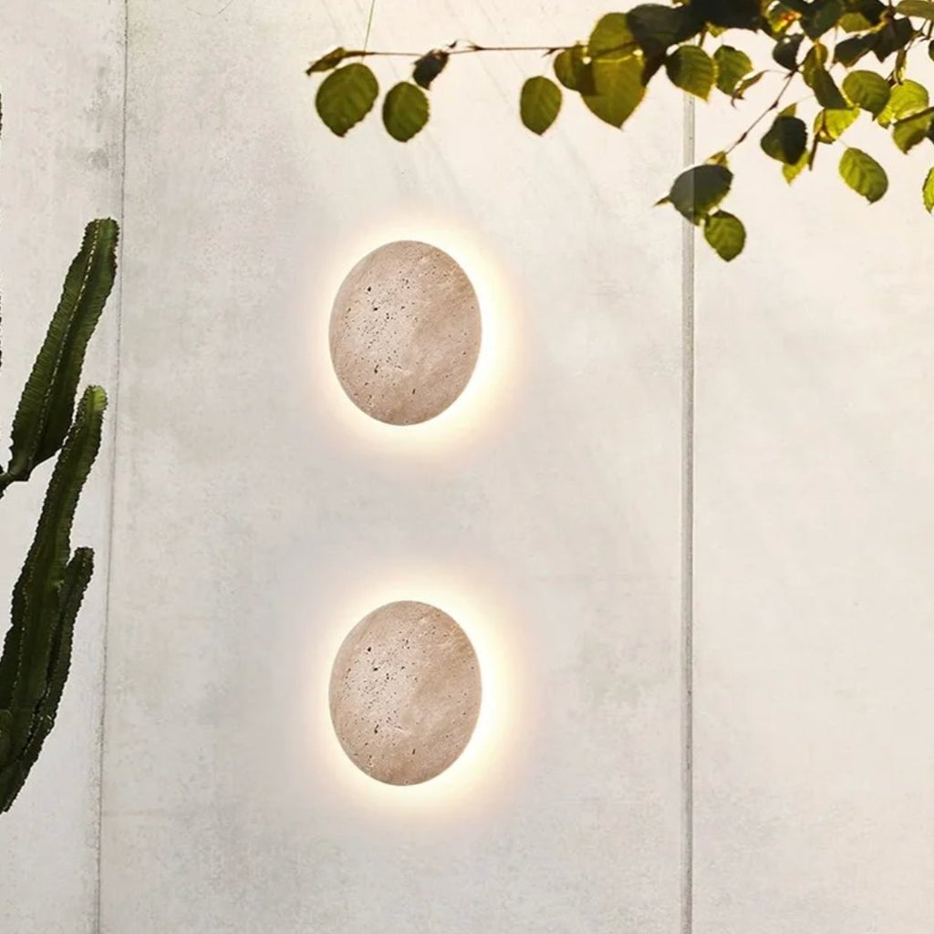 Natural Stone Wall Light — 9" Hardwired LED Sconce, IP65, Indoor/Outdoor
