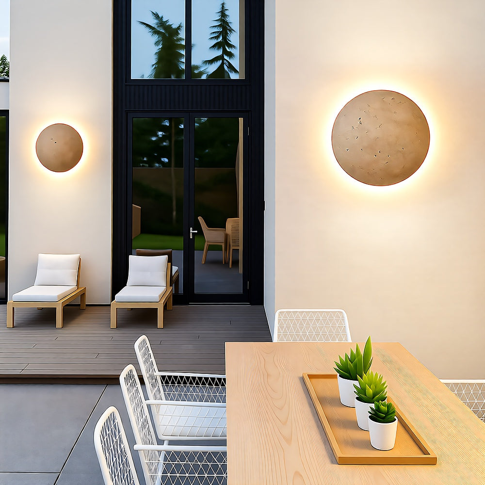 Natural Stone Wall Light — 9" Hardwired LED Sconce, IP65, Indoor/Outdoor