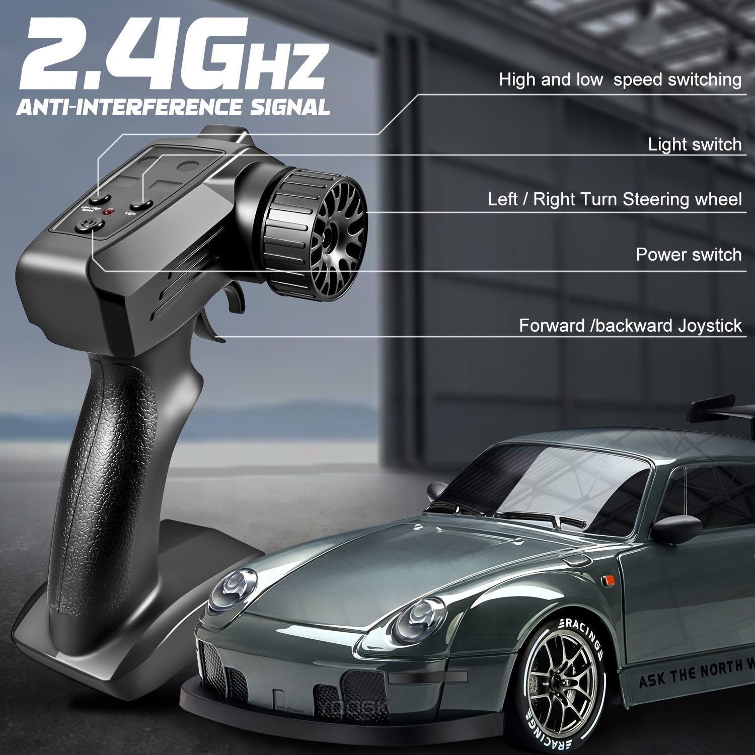 RC Drift Car 4WD — 1:24 Scale with LED Lights, 2.4GHz, USB Rechargeable, Ages 8+