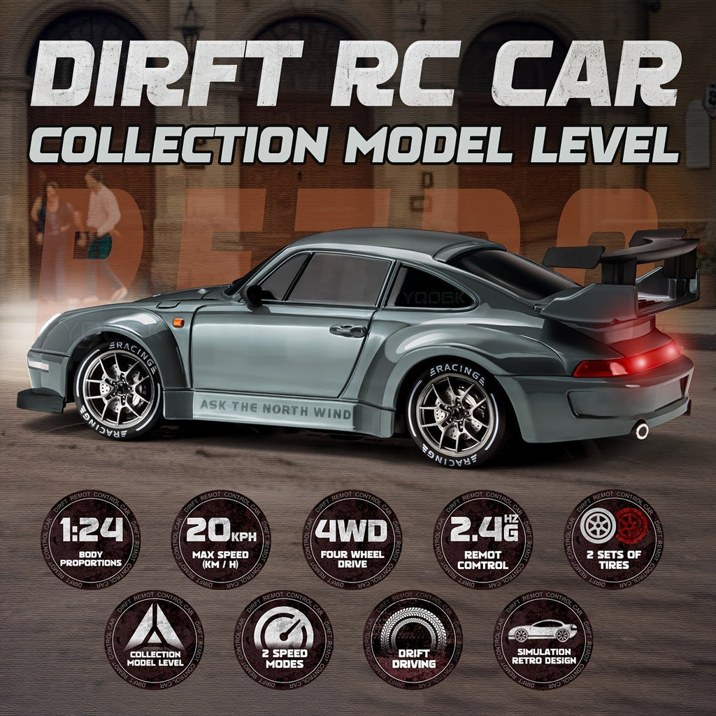 RC Drift Car 4WD — 1:24 Scale with LED Lights, 2.4GHz, USB Rechargeable, Ages 8+