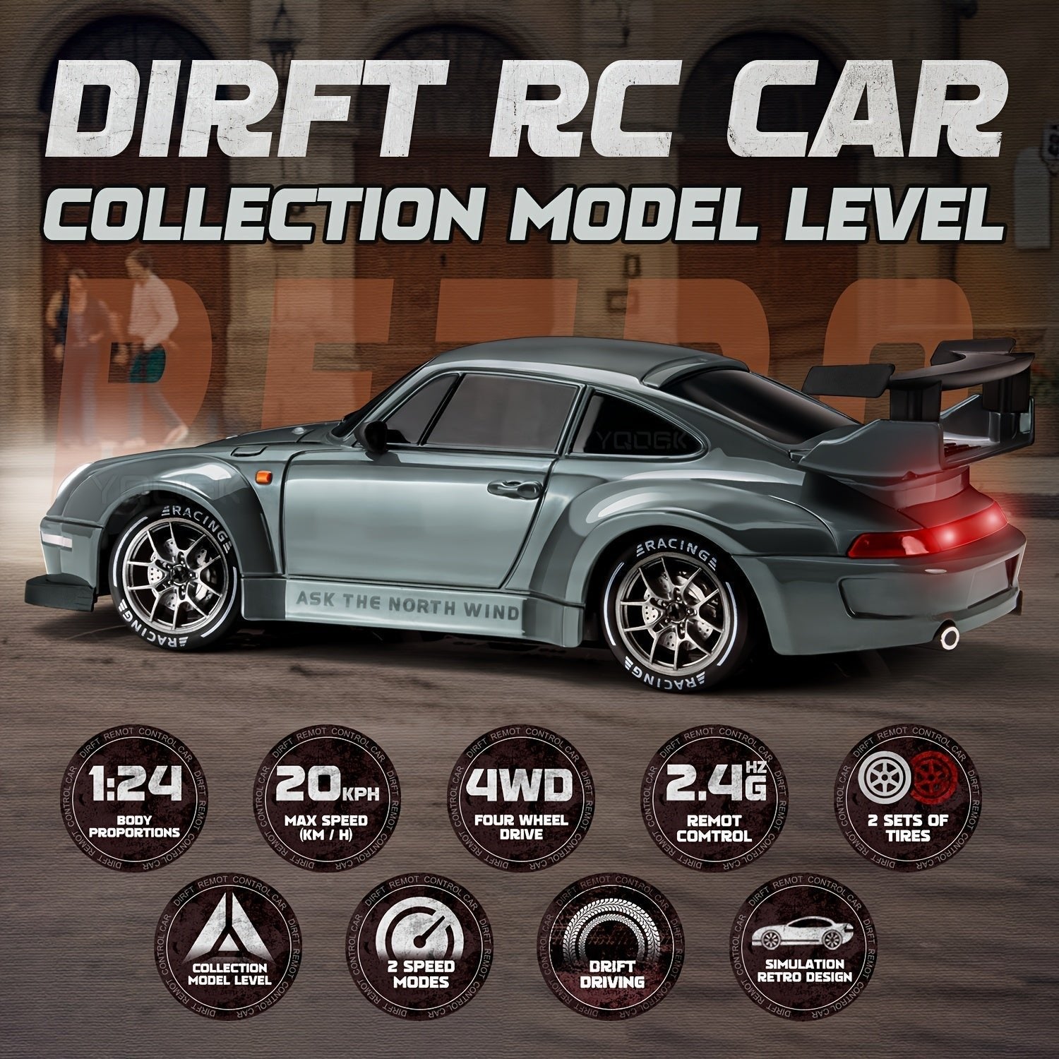 RC Drift Car 4WD — 1:24 Scale with LED Lights, 2.4GHz, USB Rechargeable, Ages 8+