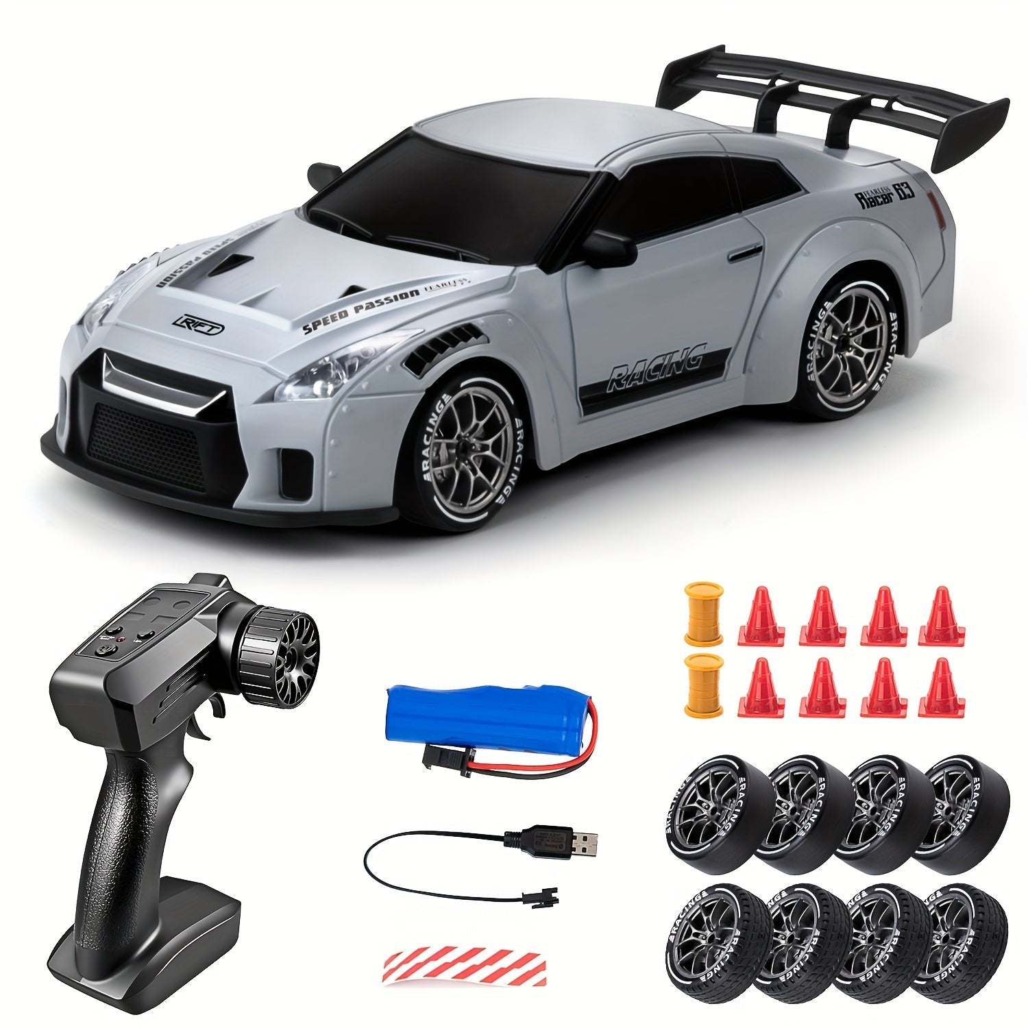 RC Drift Car 4WD — 1:24 Scale with LED Lights, 2.4GHz, USB Rechargeable, Ages 8+