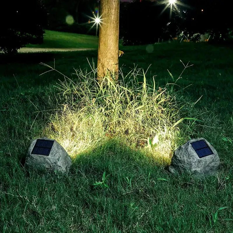 Solar Stone Pathway Lights — Natural Resin Rock Design, Dusk-to-Dawn LED, IP44