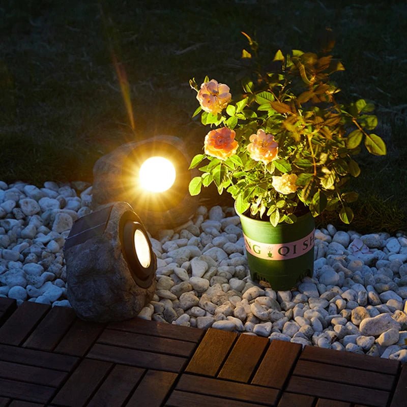 Solar Stone Pathway Lights — Natural Resin Rock Design, Dusk-to-Dawn LED, IP44