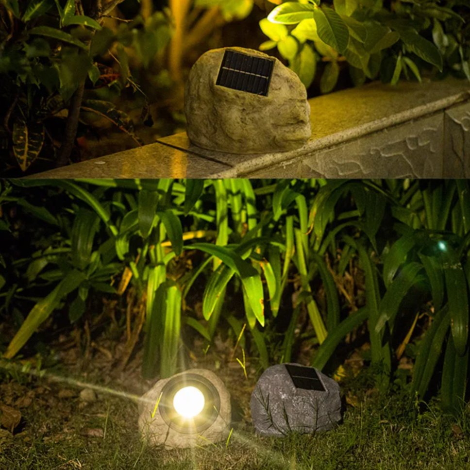 Solar Stone Pathway Lights — Natural Resin Rock Design, Dusk-to-Dawn LED, IP44