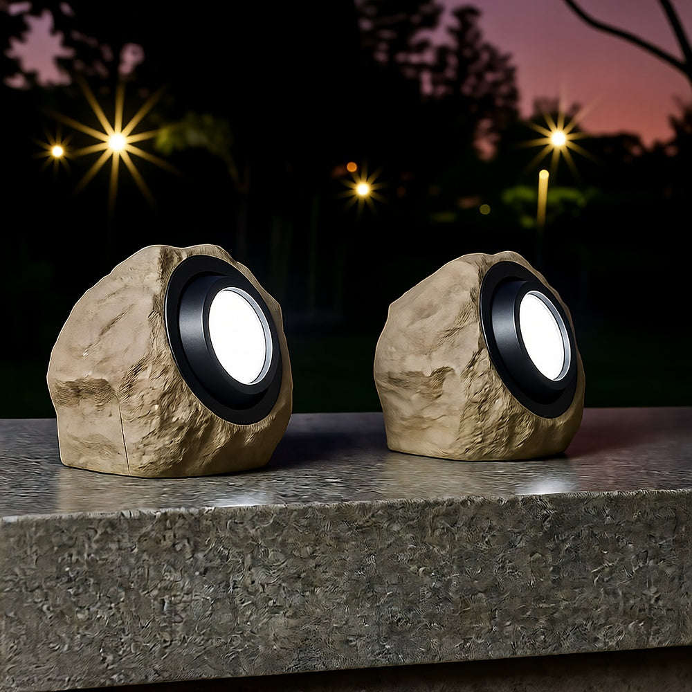 Solar Stone Pathway Lights — Natural Resin Rock Design, Dusk-to-Dawn LED, IP44