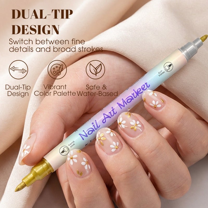 Dual-Tip Nail Art Markers — Quick-Dry Water-Based Pens, No UV Lamp Needed, 12 or 24 Colors