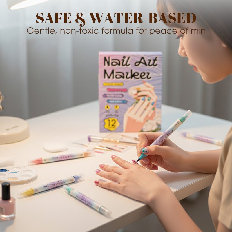 Dual-Tip Nail Art Markers — Quick-Dry Water-Based Pens, No UV Lamp Needed, 12 or 24 Colors