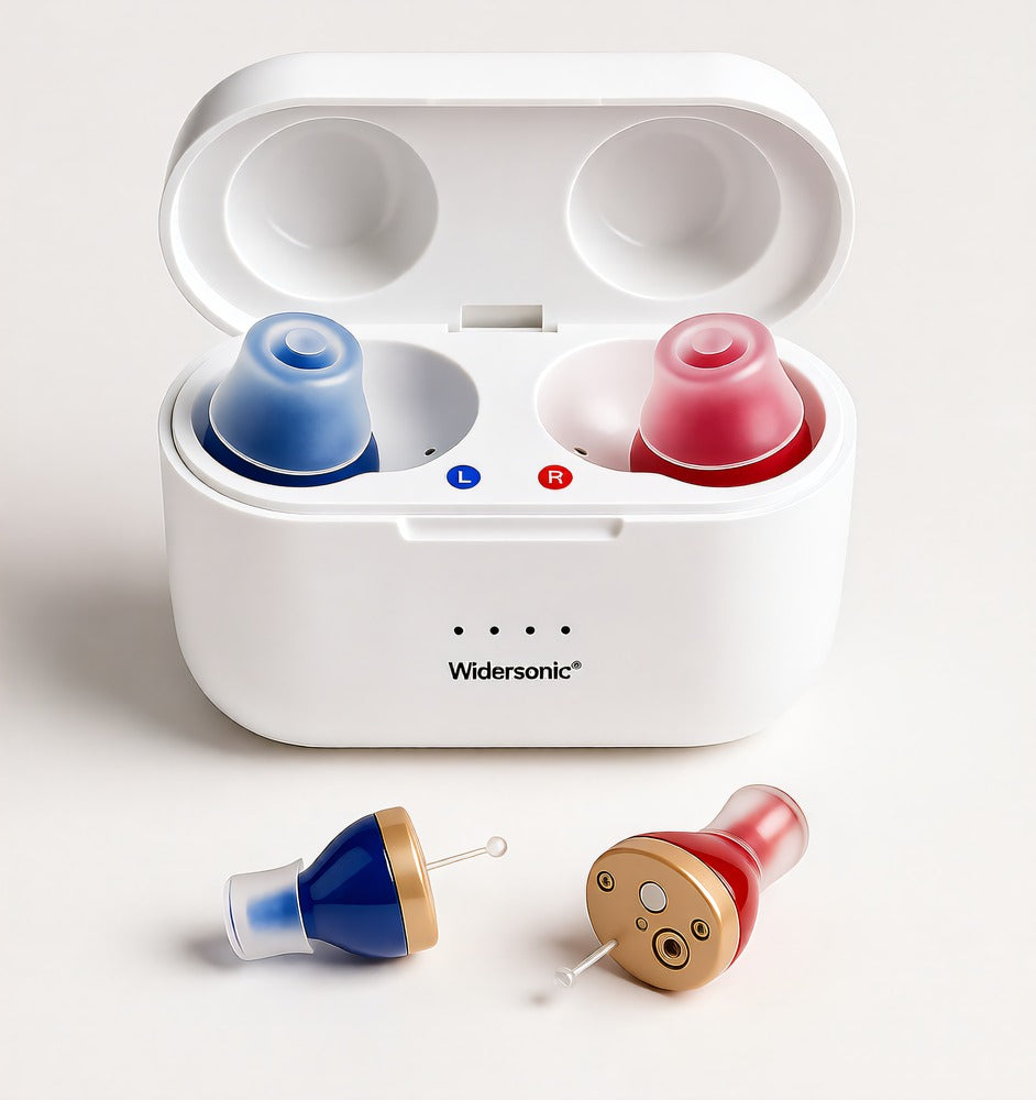 Discreet Rechargeable In-Ear Hearing Amplifiers — Noise Reduction, Charging Case, Pair