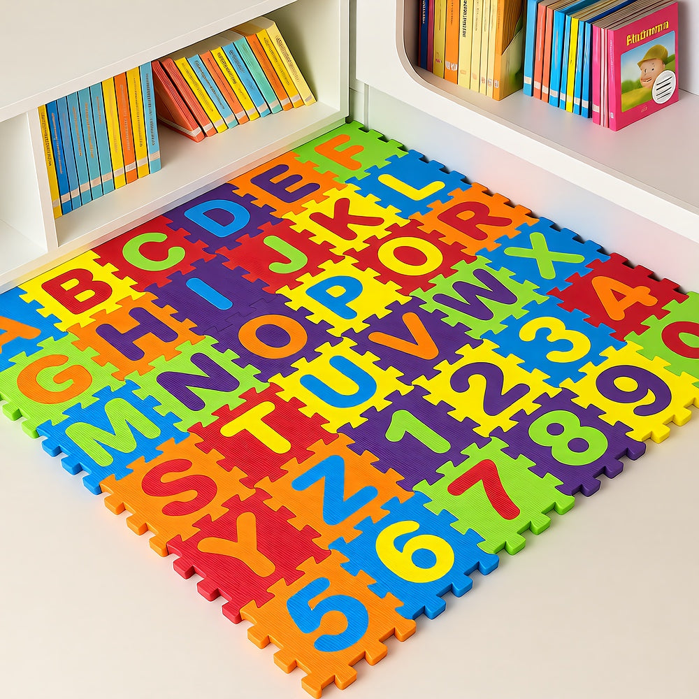 Baby Foam Play Mat — 36-Piece Interlocking EVA Tiles with Alphabet & Numbers, Non-Slip