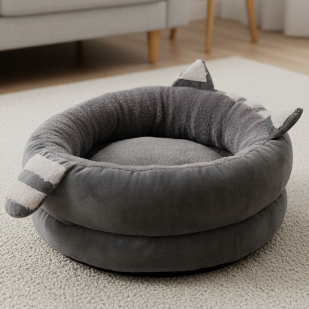 Rocco Round Plush Pet Bed — Dense Cotton Cushioned Base, Washable, Non-Slip, S & L