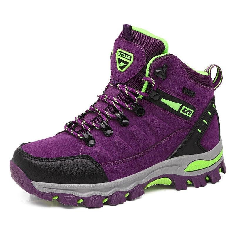 Women's Waterproof Hiking Boots — Genuine Leather with Rubber Sole & Stone Guard, Mountain Trail