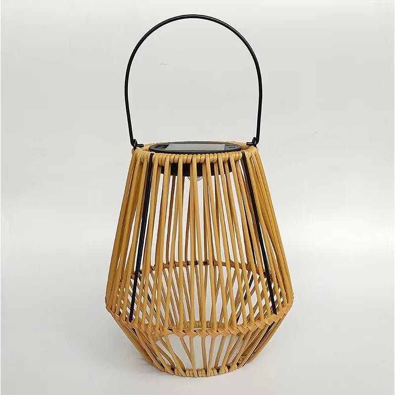 Woven Solar Lantern — Rustic Wicker-Look LED with Metal Accents, Dusk-to-Dawn, IP54