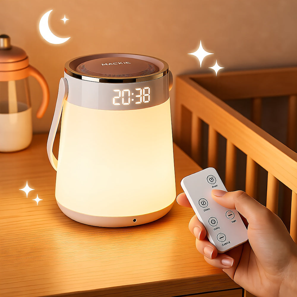 Baby LED Night Light — Remote Control Nursery Lamp with Feeding Alarm & Temperature Display, Rechargeable