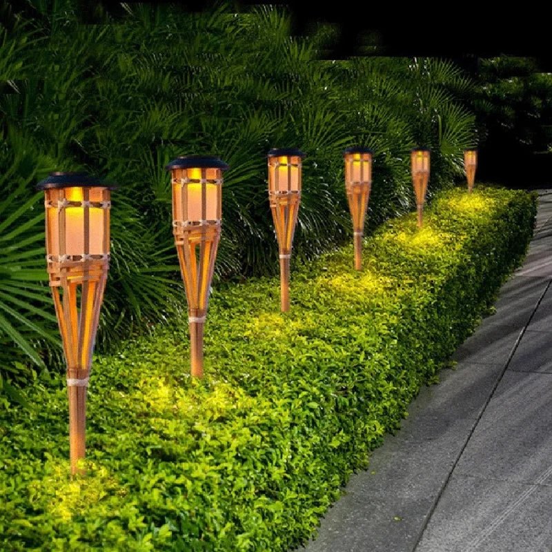 Solar Tiki Torches 5-Pack — 24" Flickering Flameless LED, Dusk-to-Dawn, IP65