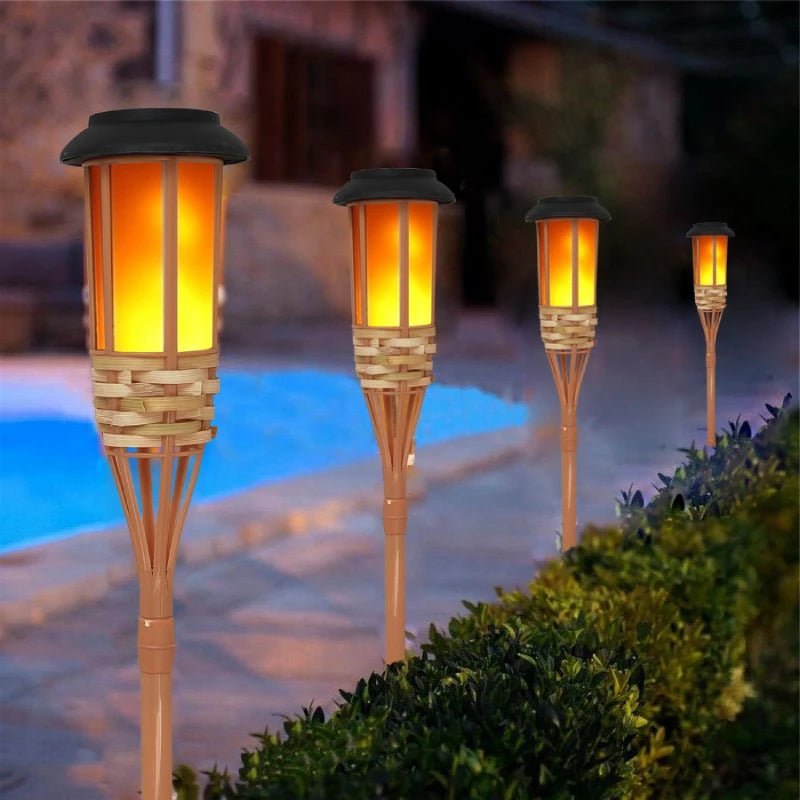 Solar Tiki Torches 5-Pack — 24" Flickering Flameless LED, Dusk-to-Dawn, IP65